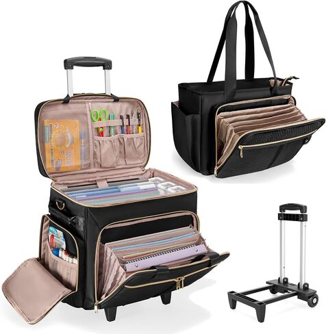 Rolling Teacher Bag with Wheels Bundle with Teacher Tote Bag, Fits for 15.6" Laptop, Black in Kuwait