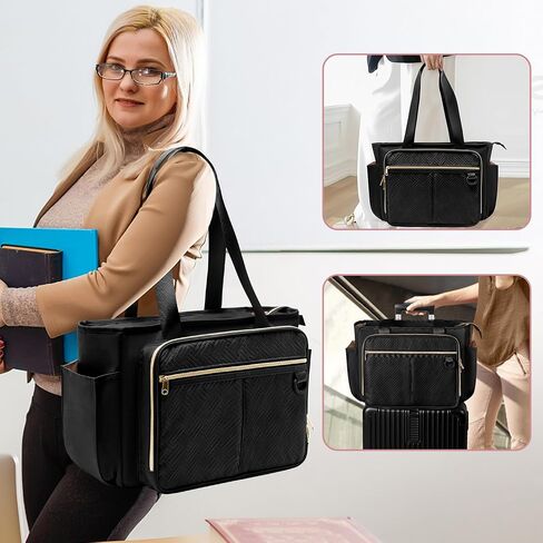 Rolling Teacher Bag with Wheels Bundle with Teacher Tote Bag, Fits for 15.6" Laptop, Black in Kuwait