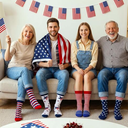 6 pairs 4th of July Socks USA Crew socks for Women Men Red White and Blue Patriotic Socks American Flag Outfits Accessories for Favors Independence Day Gifts in Kuwait