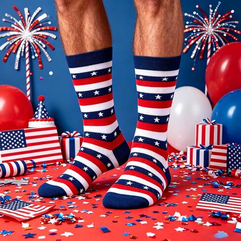6 pairs 4th of July Socks USA Crew socks for Women Men Red White and Blue Patriotic Socks American Flag Outfits Accessories for Favors Independence Day Gifts in Kuwait