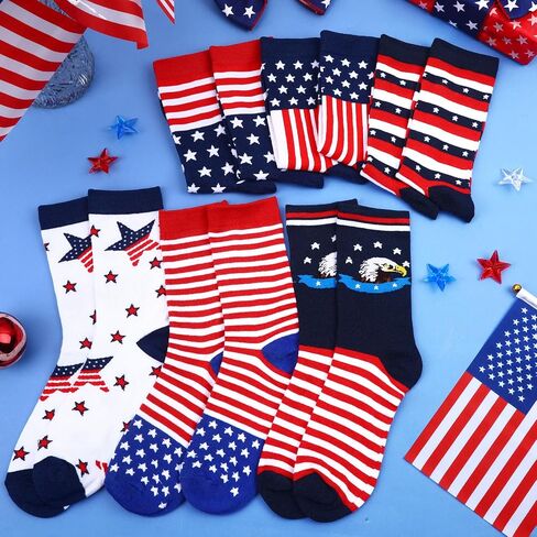 6 pairs 4th of July Socks USA Crew socks for Women Men Red White and Blue Patriotic Socks American Flag Outfits Accessories for Favors Independence Day Gifts in Kuwait