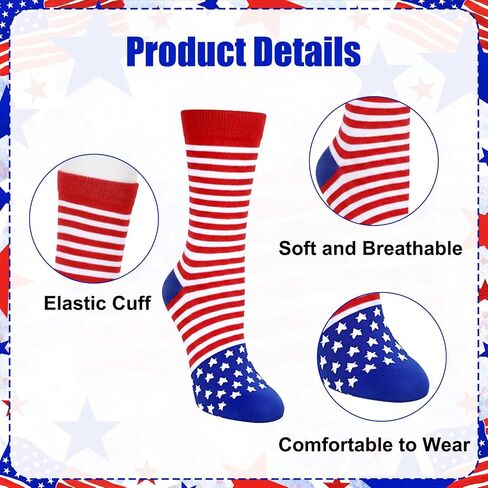 6 pairs 4th of July Socks USA Crew socks for Women Men Red White and Blue Patriotic Socks American Flag Outfits Accessories for Favors Independence Day Gifts in Kuwait