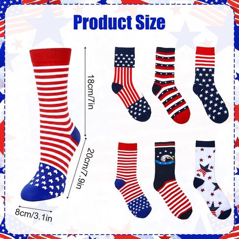 6 pairs 4th of July Socks USA Crew socks for Women Men Red White and Blue Patriotic Socks American Flag Outfits Accessories for Favors Independence Day Gifts in Kuwait