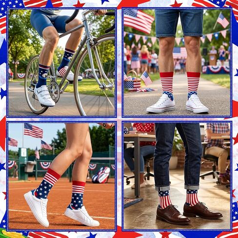 6 pairs 4th of July Socks USA Crew socks for Women Men Red White and Blue Patriotic Socks American Flag Outfits Accessories for Favors Independence Day Gifts in Kuwait
