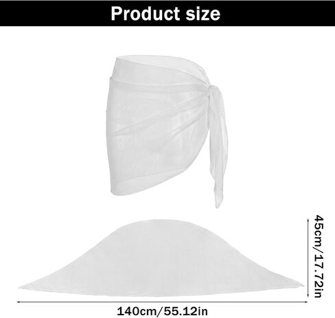 2PCS Bathing Suit Coverup Boho Beach Swimsuit Cover Up Swim Cover Ups for Women, Summer Short Sarong Coverups Mesh Sheer Bikini Chiffon Wraps Skirts for Casual Swimwear(Black, White) in Saudi Arabia