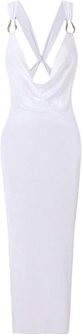 SweatyRocks Women's Sheer Mesh Swimsuit Cover Up Cowl Neck Ring Linked Split Long Beach Dress in Kuwait