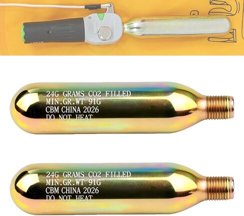 24 Gram CO2 Rearming Cylinder 1/2-inch Replacement Thread CO2 Cartridges for Auto Manual Version of Inflatable Jackets Life Vests Waist Belt Personal Flotation Device PFD-Rearming Accessories 2 PCS in Saudi Arabia