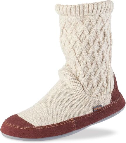 Acorn Women's Mid-Calf Slouch Boot Slippers, Memory Foam Comfort, Non-Slip Rubber Sole - Cozy House Shoes, Indoor/Outdoor Use, Oatmeal Heather, 8-9 in Kuwait