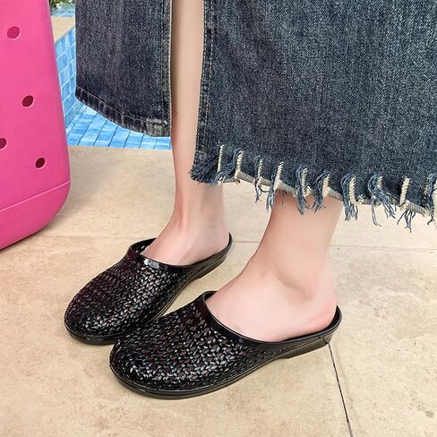 Women's Jelly Mesh Slides Casual Comfortable Closed Round Toe Slip On Soft Sole Clear Mule Sandals for Summer Indoor Outdoor Vacation Beach Slippers in Kuwait