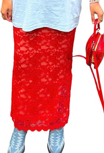 Women's Summer Sheer Lace Maxi Skirt Floral Lace A Line Mesh See Through Flowy Trendy Beach Long Skirts in Saudi Arabia