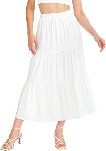 ZALIR Maxi Skirts for Women Summer Boho Flowy Swing Tiered A-Line Skirt Elastic High Waist Pleated Long Beach Dress in Saudi Arabia