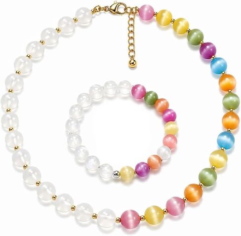 Dopamine Necklace for Women Color Changing Mood Necklace UV Reactive Colorful Beaded Dopamine UV Necklaces Bracelet Earrings Jewelry Set Rainbow Beaded Summer Sunshine Beach Jewelry Gifts in Saudi Arabia