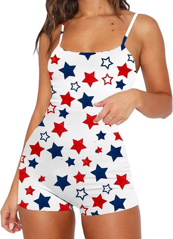 Womens 4th of July Rompers Sleeveless Patriotic American Flags Print Romper Jumpsuit Short Playsuit in Saudi Arabia