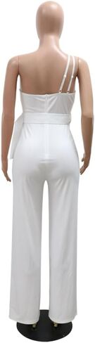 Hotheart Womens Sexy One Shoulder Sleeveless High Waist Belted Wide Leg Jumpsuit Nightclub Jumpsuit Rompers White in Saudi Arabia