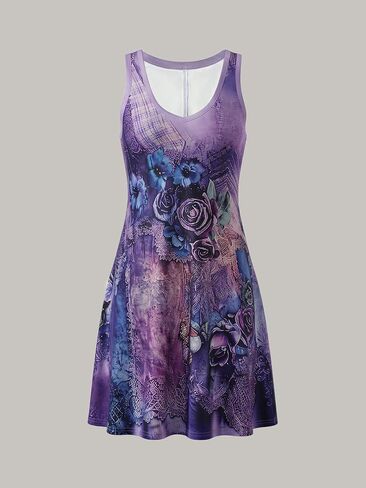 Women's Boho Floral Print Sleeveless Mini Dress, V-Neck Flared Casual Summer Party Sundress in Kuwait