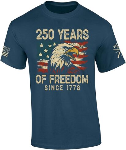 Patriot Pride Men's USA Eagle Distressed Flag 250 Years of Freedom Short Sleeve T-Shirt, Patriotic Shirts for Men in Kuwait