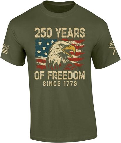Patriot Pride Men's USA Eagle Distressed Flag 250 Years of Freedom Short Sleeve T-Shirt, Patriotic Shirts for Men in Kuwait