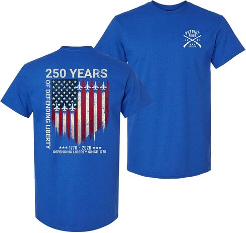 Patriot Pride Men’s Graphic T-Shirt – 250th Anniversary of Defending Liberty, Fighter Jet & Flag Design in Kuwait