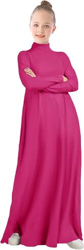 WSPLYSPJY High Neck Kids Girls Abaya Dress Solid Color Muslim Robe Prayer Clothes with Pockets in Saudi Arabia
