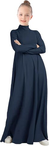 WSPLYSPJY High Neck Kids Girls Abaya Dress Solid Color Muslim Robe Prayer Clothes with Pockets in Saudi Arabia