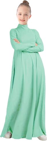 WSPLYSPJY High Neck Kids Girls Abaya Dress Solid Color Muslim Robe Prayer Clothes with Pockets in Saudi Arabia