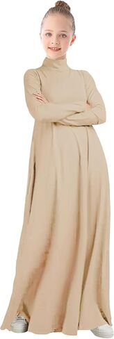 WSPLYSPJY High Neck Kids Girls Abaya Dress Solid Color Muslim Robe Prayer Clothes with Pockets in Saudi Arabia