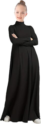 WSPLYSPJY High Neck Kids Girls Abaya Dress Solid Color Muslim Robe Prayer Clothes with Pockets in Saudi Arabia