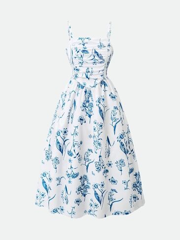 Elegant Printed Girls' Camisole Dress and Pleated Vest Dress, Fashionable and Sweet, Suitable for Daily use and Vacation in Kuwait