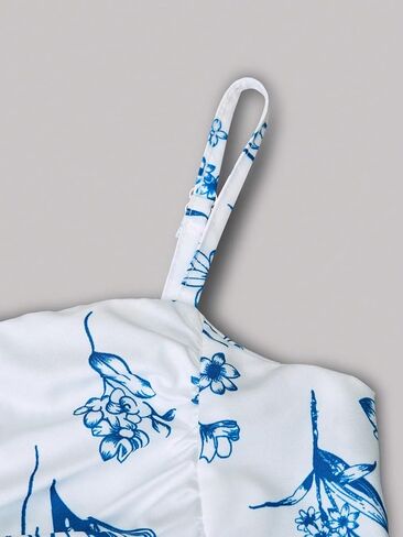 Elegant Printed Girls' Camisole Dress and Pleated Vest Dress, Fashionable and Sweet, Suitable for Daily use and Vacation in Kuwait