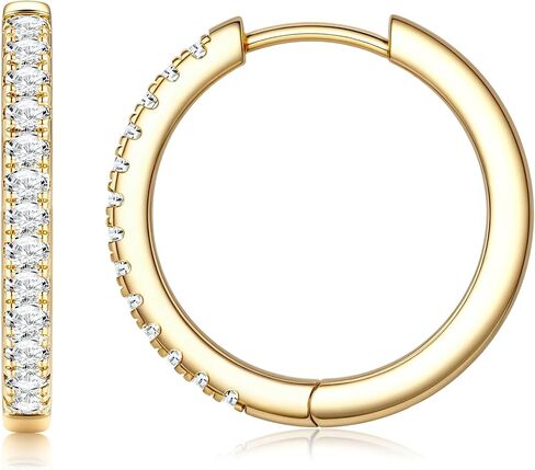 Jstyle 14K Gold Hoop Earrings for Women, Hypoallergenic 14K Gold Post Earrings, Lightweight Small Hoop Earring for Women With Sparkly Moissanite, Nickel Free Huggie Hoops Earring 10/12/14mm in Kuwait