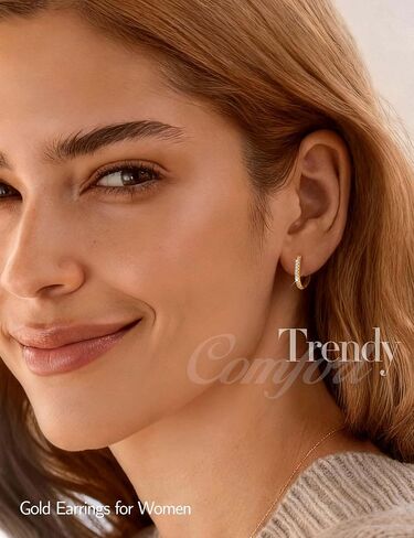 Jstyle 14K Gold Hoop Earrings for Women, Hypoallergenic 14K Gold Post Earrings, Lightweight Small Hoop Earring for Women With Sparkly Moissanite, Nickel Free Huggie Hoops Earring 10/12/14mm in Kuwait