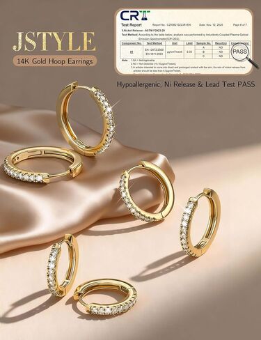 Jstyle 14K Gold Hoop Earrings for Women, Hypoallergenic 14K Gold Post Earrings, Lightweight Small Hoop Earring for Women With Sparkly Moissanite, Nickel Free Huggie Hoops Earring 10/12/14mm in Kuwait