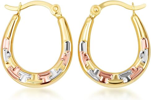 Gold Greek Key Hoop Earrings for Women | 10K or 14K Tri-Color Yellow, White, and Rose Gold in Saudi Arabia