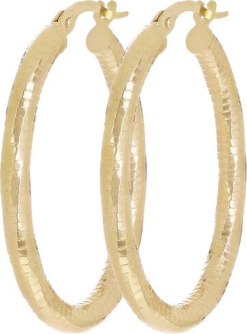 Italian 14k Yellow Gold Honeycomb Hollow Oval Hoop Earrings 1.3" 3mm 2.2 grams in Saudi Arabia