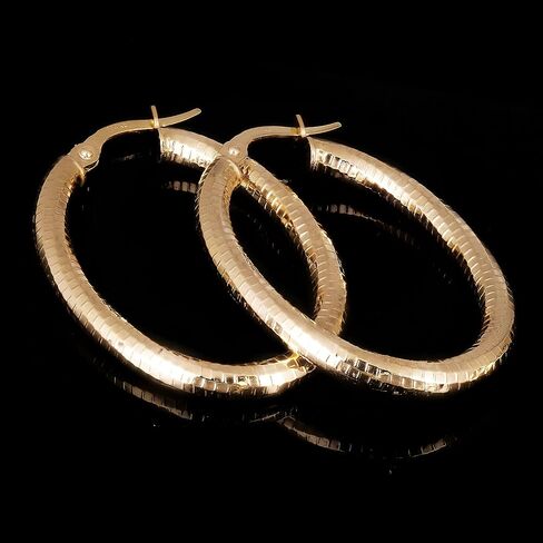 Italian 14k Yellow Gold Honeycomb Hollow Oval Hoop Earrings 1.3" 3mm 2.2 grams in Saudi Arabia