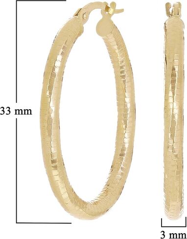 Italian 14k Yellow Gold Honeycomb Hollow Oval Hoop Earrings 1.3" 3mm 2.2 grams in Saudi Arabia