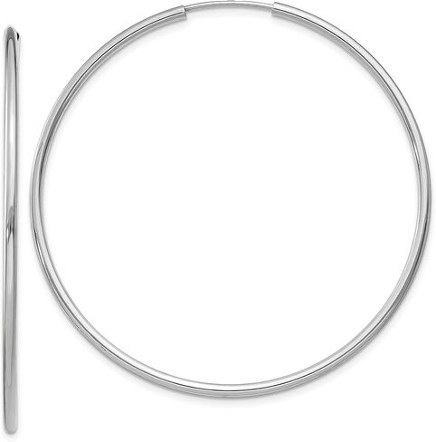 14k White Gold Endless Hoop Earrings, 1.5mm Thick, Polished in Kuwait