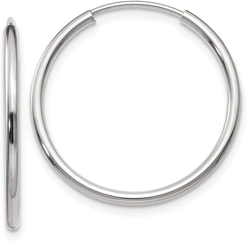 14k White Gold Endless Hoop Earrings, 1.5mm Thick, Polished in Kuwait