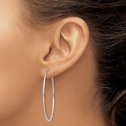 14k White Gold Endless Hoop Earrings, 1.5mm Thick, Polished in Kuwait