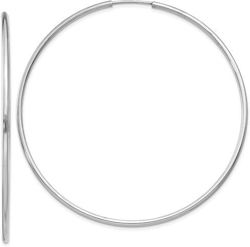 14k White Gold Endless Hoop Earrings, 1.5mm Thick, Polished in Kuwait