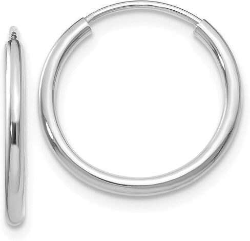 14k White Gold Endless Hoop Earrings, 1.5mm Thick, Polished in Kuwait