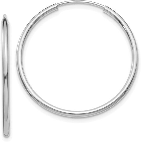 14k White Gold Endless Hoop Earrings, 1.5mm Thick, Polished in Kuwait