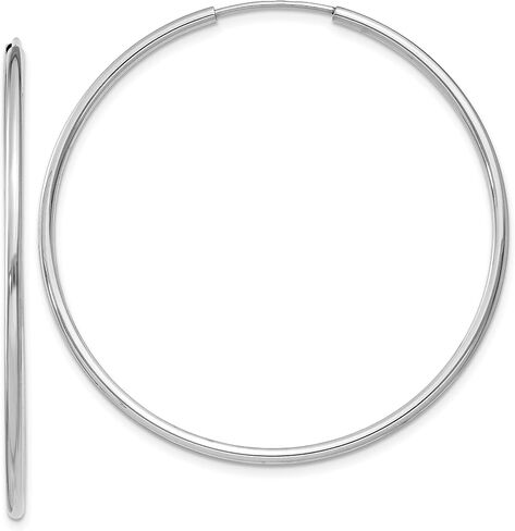 14k White Gold Endless Hoop Earrings, 1.5mm Thick, Polished in Kuwait