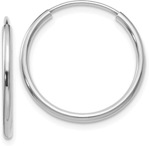 14k White Gold Endless Hoop Earrings, 1.5mm Thick, Polished in Kuwait