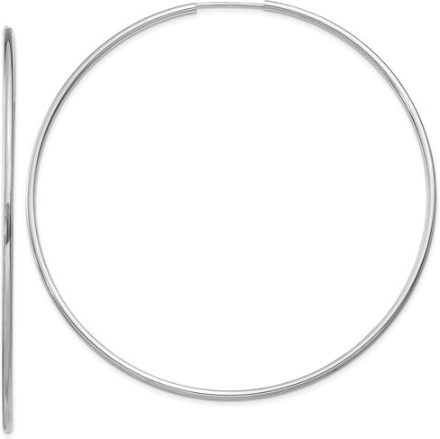 14k White Gold Endless Hoop Earrings, 1.5mm Thick, Polished in Kuwait