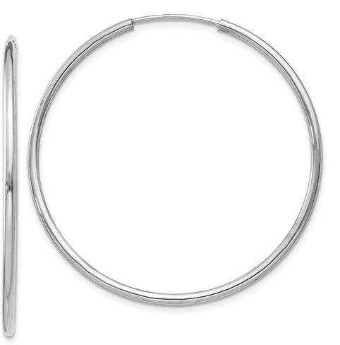 14k White Gold Endless Hoop Earrings, 1.5mm Thick, Polished in Kuwait