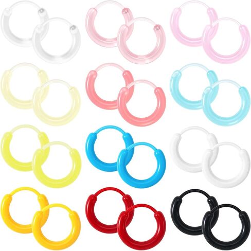 12 Pairs Resin Hoop Earrings for Women, Hypoallergenic Cute Hoop Earrings, Resin Lightweight Pierced Ear Retainers with Buckle for Sensitive Ears Skin Daily Wear- 12 Colors in Saudi Arabia