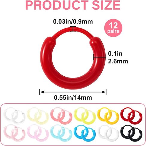 12 Pairs Resin Hoop Earrings for Women, Hypoallergenic Cute Hoop Earrings, Resin Lightweight Pierced Ear Retainers with Buckle for Sensitive Ears Skin Daily Wear- 12 Colors in Saudi Arabia