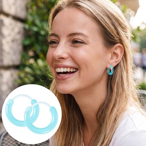 12 Pairs Resin Hoop Earrings for Women, Hypoallergenic Cute Hoop Earrings, Resin Lightweight Pierced Ear Retainers with Buckle for Sensitive Ears Skin Daily Wear- 12 Colors in Saudi Arabia