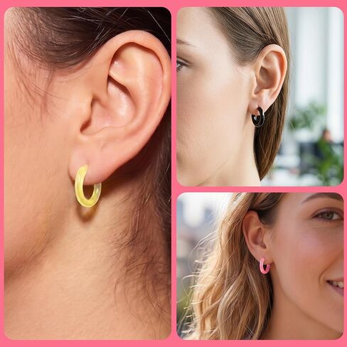 12 Pairs Resin Hoop Earrings for Women, Hypoallergenic Cute Hoop Earrings, Resin Lightweight Pierced Ear Retainers with Buckle for Sensitive Ears Skin Daily Wear- 12 Colors in Saudi Arabia